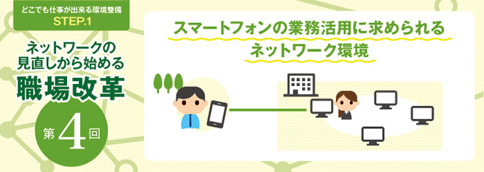 どこでも仕事が出来る環境整備STEP.1 ネットワークの見直しから始める職場改革 第4回 スマートフォンの業務活用に求められるネットワーク環境
