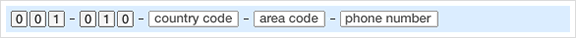 001 - 010 - country code - area code - phone number